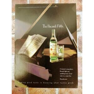 1989 Bacardi Fifth - Grand Piano - Classical Composition - Original Vtg PRINT AD
